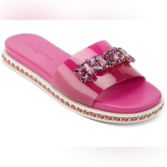 KARL LAGERFELD PARIS Pink Embellished Comfort Bijou Round Toe Platform 6.5 M - Picture 2 of 10